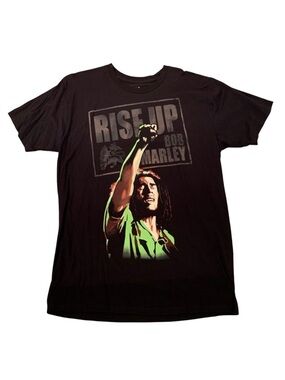 Bob Marley Black T Shirt Rise Up Crew Neck Reggae Music Jamaica Rasta Dreadlocks